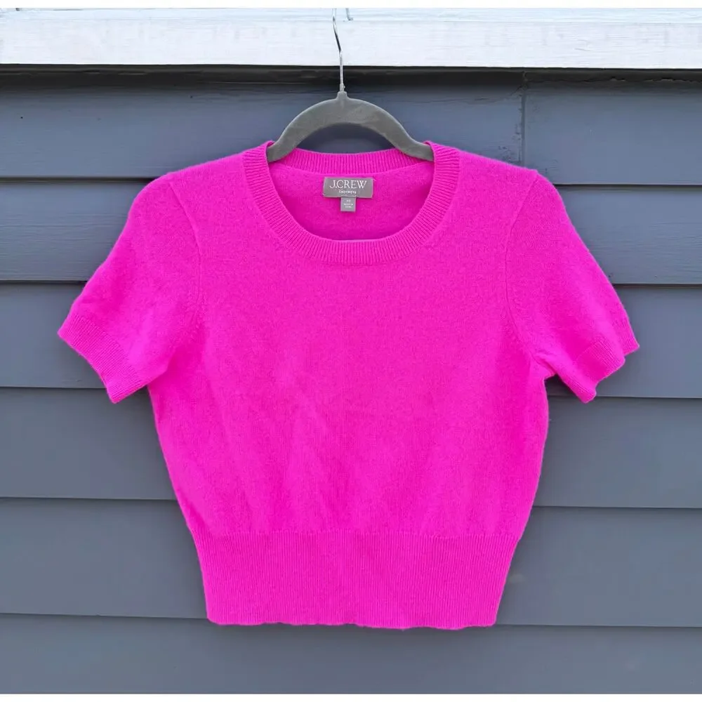 J.CREW Cashmere shrunken T-shirt Wild Peony Hot Pink XS - Picture 2 of 4